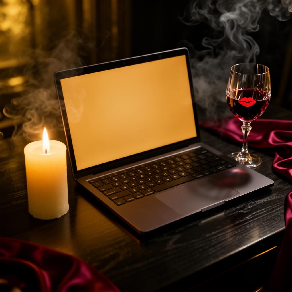 Black satin, candlelight, vintage typewriter, city bokeh